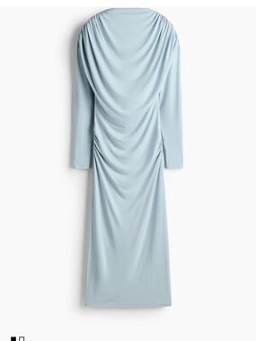 H&M Pale Blue Long Sleeve Ruched Midi Dress